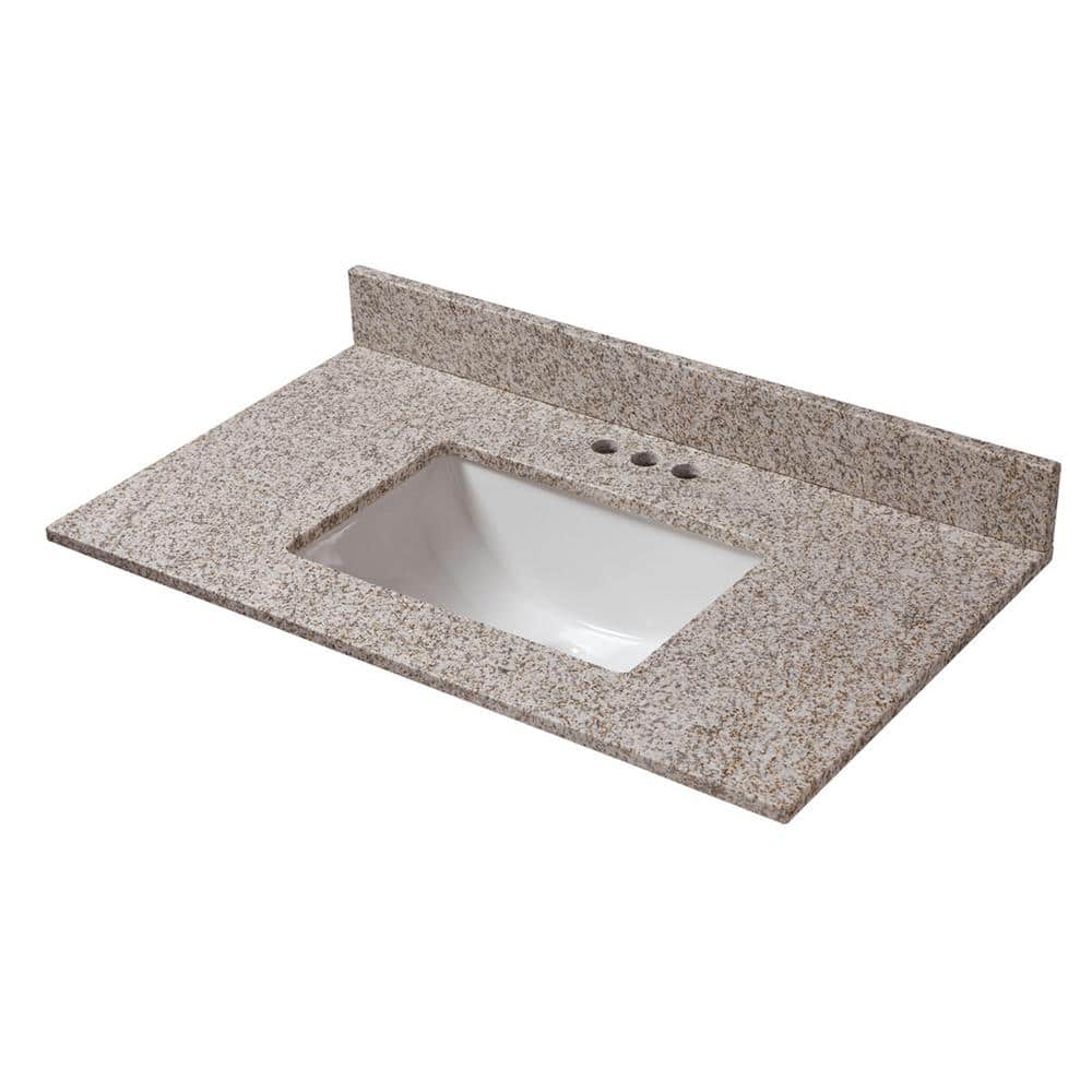 Cahaba 37 in. W x 19 in. D Granite Vanity Top in Golden Hill with White ...