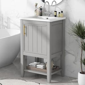 20 in. W x 15.5 in. D x 33.5 in. H Freestanding Bath Vanity in Gray with White Ceramic Top