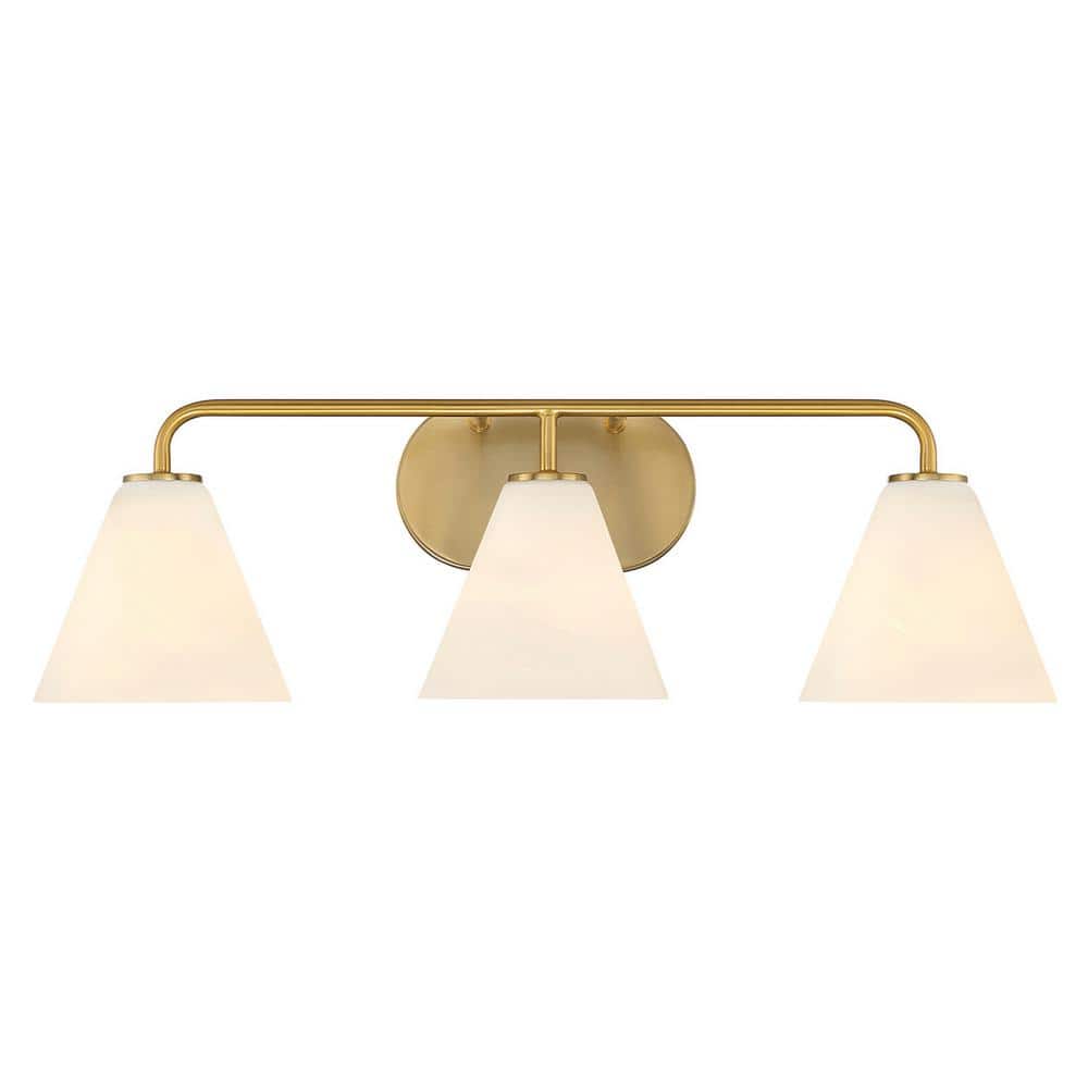 Blair 25.5 in. W x 8 in. H 3-Light Warm Brass Transitional Bathroom Vanity Light with White Strie Glass Shades price history on PriceWatchPro