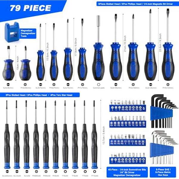 HORUSDY 140-Piece Magnetic Screwdriver Set – With Rack, Hex Keys, Precision Drivers, Chrome Vanadium Steel, 87056