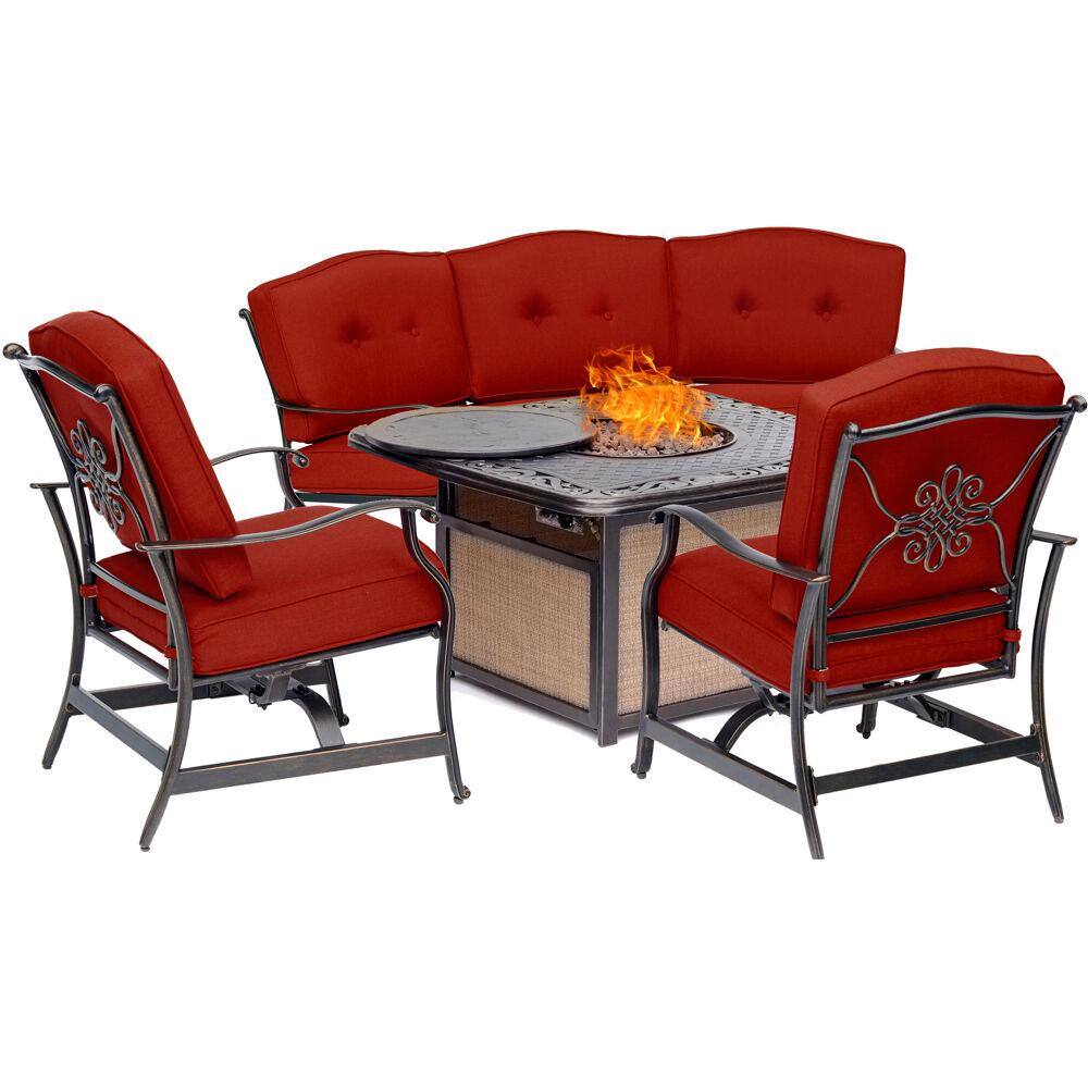 Hanover Traditions 4Piece Aluminum Patio Fire Pit Seating Set with Red