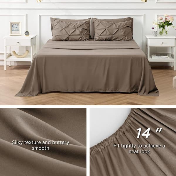 Bedsure King Size Comforter Set - Bedding Set King 7 Pieces, Pintuck Bed in  a Bag Brown Bed Set with Comforters, Sheets, Pillowcases & Shams