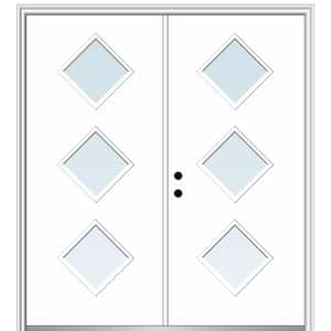 Aveline 60 in. x 80 in. Right-Hand Inswing 3-Lite Clear Low-E Primed Fiberglass Prehung Front Door on 6-9/16 in. Frame