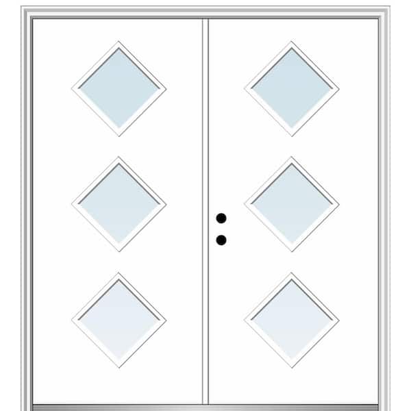 MMI DOOR Aveline 72 in. x 80 in. Right-Hand Inswing 3-Lite Clear Low-E Primed Fiberglass Prehung Front Door on 6-9/16 in. Frame