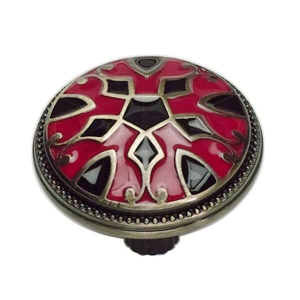 Unbranded Canterbury 1 1/2 In. Antique Brass W/Enameling Lacquer In. Black & Red Round Knob