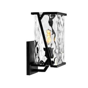 Small Waterfall 1-Light Matte Black Outdoor Wall Lantern Sconce