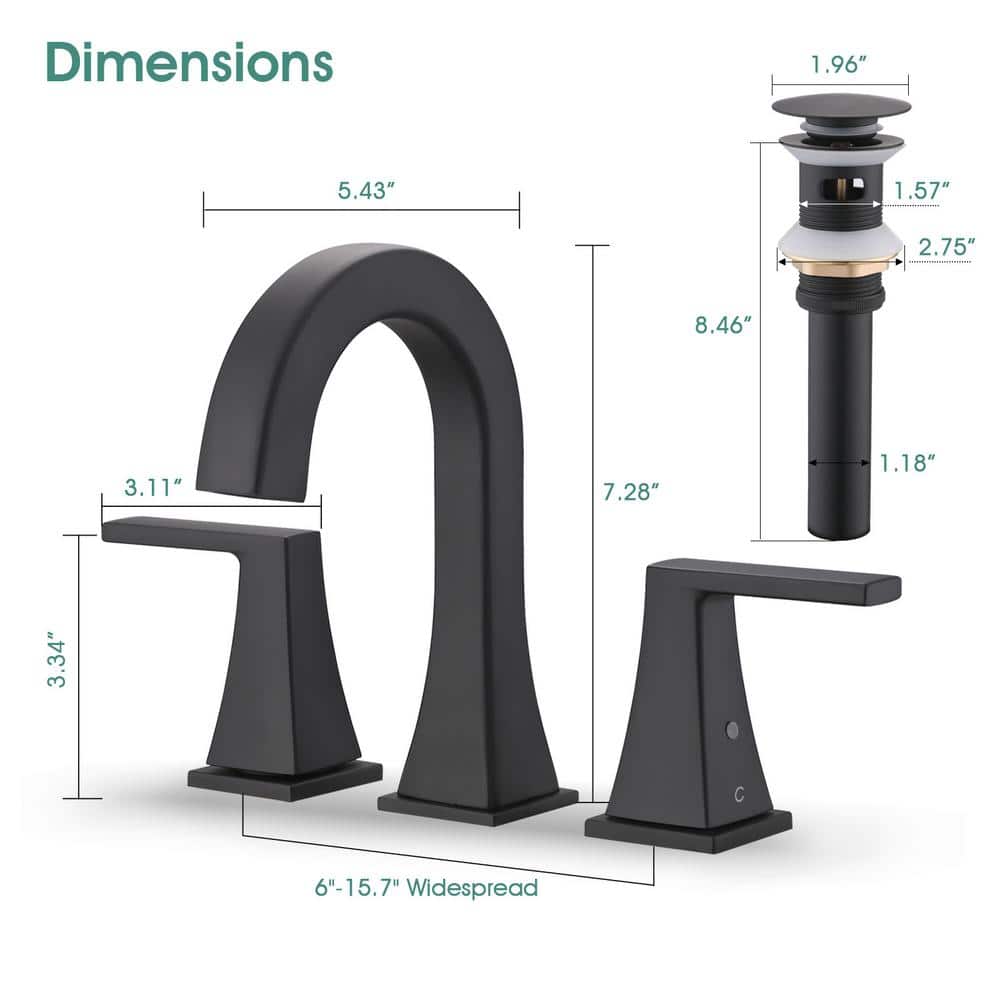 Matte Black Double Handle Widespread Bathroom Faucet Set