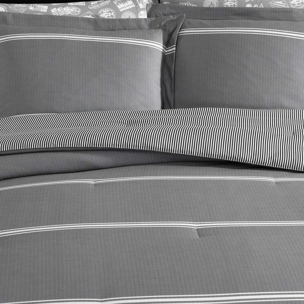 Gray Reversible Microfiber Queen Comforter Set with Chevron Stripes
