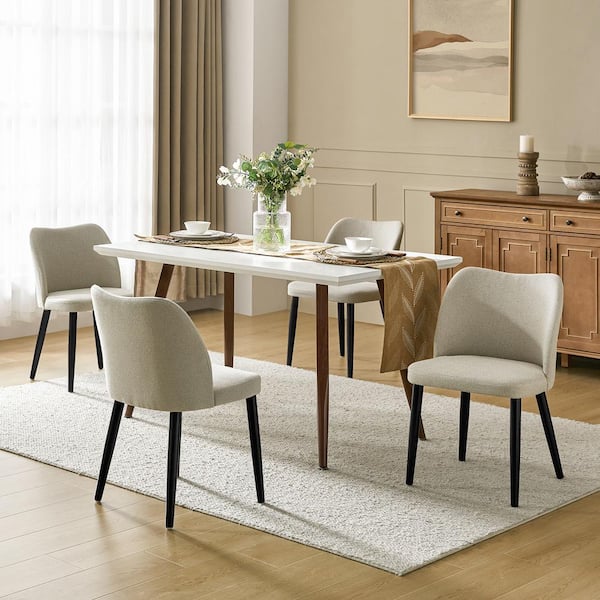 JAYDEN CREATION Eliseo Beige Modern Dining Chair with Solid Wood Legs (Set of 4)