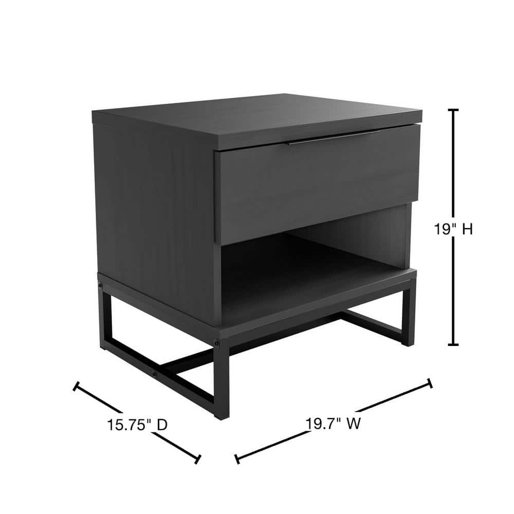 Catania Black MDF and Metal Low Profile Nightstand with 1 Drawer