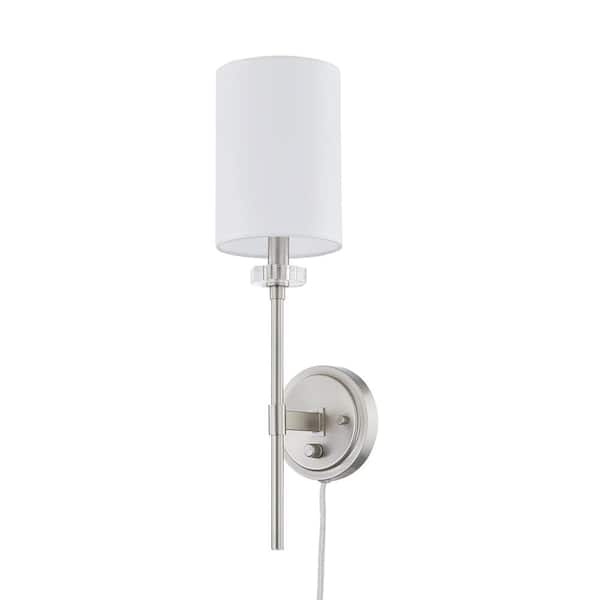 Dawson 1 LT Sconce brushed nickel with white fabric shade