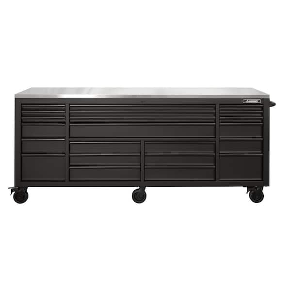 Husky Tool Storage 84 in. W x 24 in. D Heavy Duty Mobile Workbench Tool Chest with Stainless Steel Work Top in Matte Black