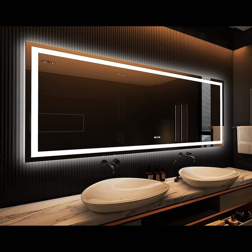 Oversized Frameless Rectangular LED Vanity Mirror with Anti-Fog