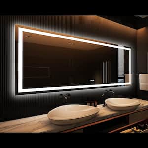 96 in. W x 36 in. H Large Rectangular Frameless Double LED Lights Anti-Fog Wall Bathroom Vanity Mirror in Tempered Glass