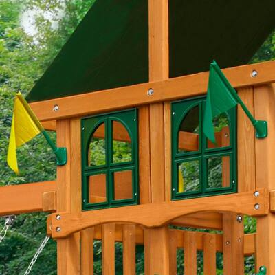 DIY Outing III Treehouse Wooden Swing Set with Rock Wall and Sandbox Area