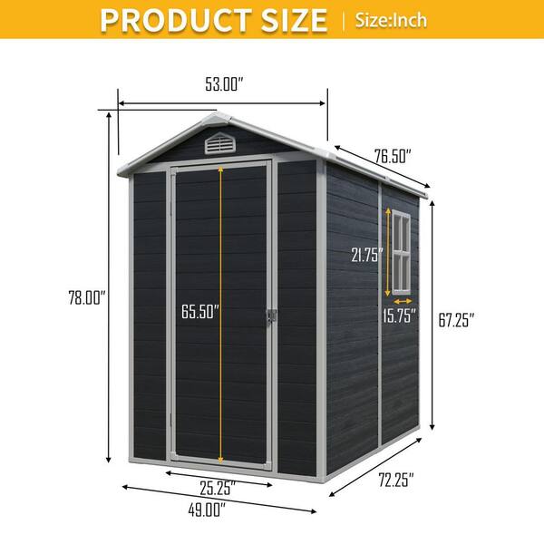 Unbranded - Outdoor 4 ft. W x 6 ft. D Resin Storage Shed with Floor, Window and Lockable Door Black (24 sq. ft. )