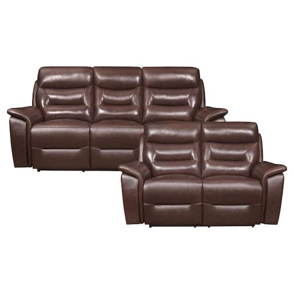 EVERGLADE HOME Fitch 150.5 in. W Round Arm Faux Leather Rectangle Sofa in Brown with 5-Seats
