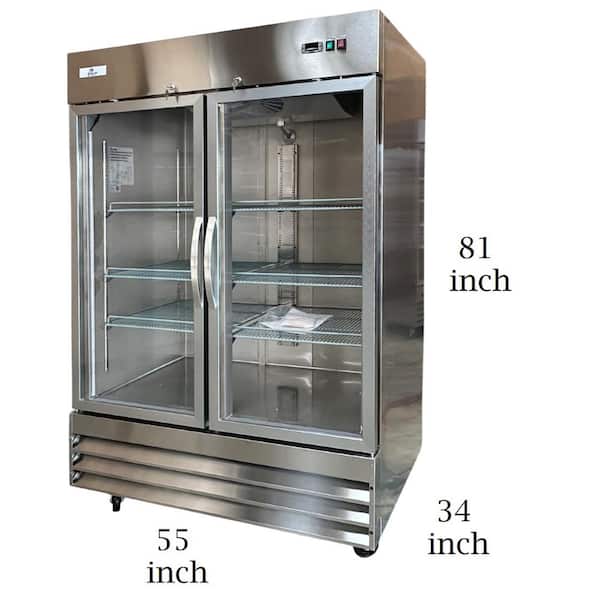 55 in. W 47 cu. ft. NSF Commercial 2-Glass Door Display Reach-In Upright Merchandiser Refrigerator in Stainless Steel