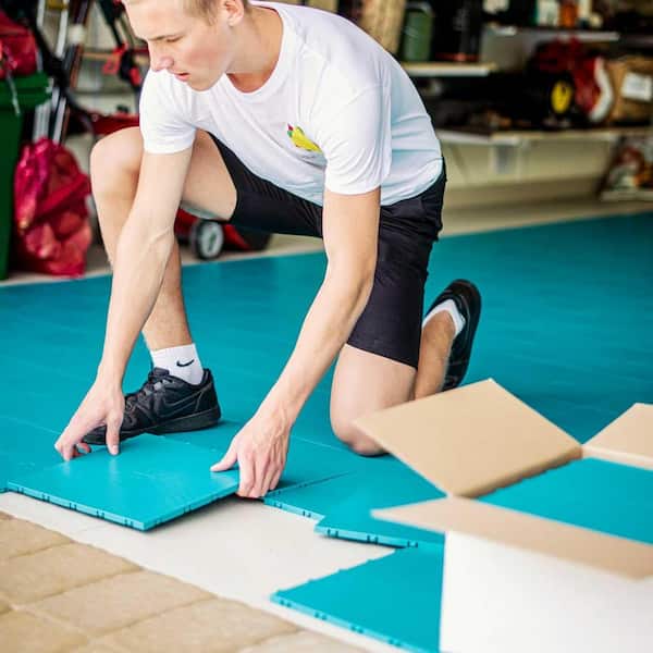 Afoxsos 14 ft. x 14 ft. High Durability Colored Flooring Tiles Interlocking Versatile Surface Deck Tiles in Blue (8 Per Pack)