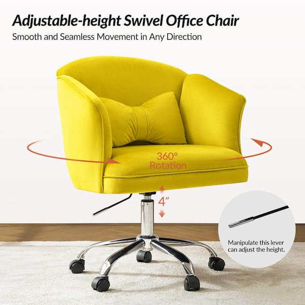 JAYDEN CREATION Ricky Yellow 26.9 in. Wide Velvet MDF Office Chair