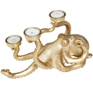 6 in. Gold Polystone Textured Octopus Candelabra with Tentacle Candle Slots