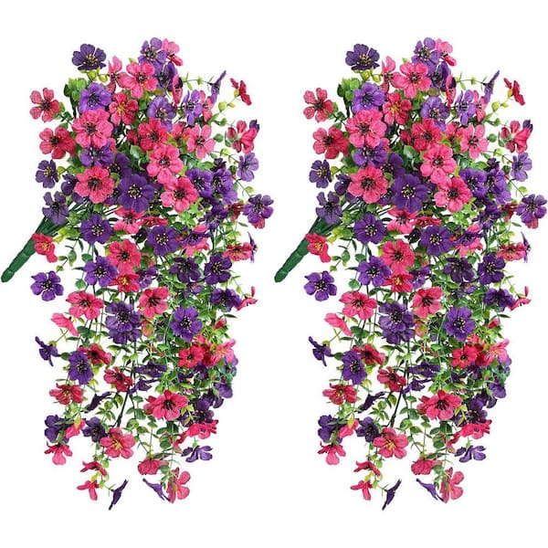 19.3 in. Dark Purple Pink Outdoor Artificial Daisy Flower 2-Pcs