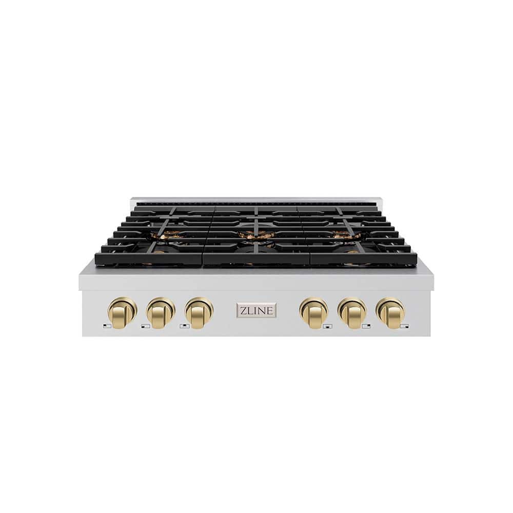 Autograph 36 in. Paramount Gas Rangetop with 6 Burner DuoPro Cooktop in Stainless Steel and Champagne Bronze Accents