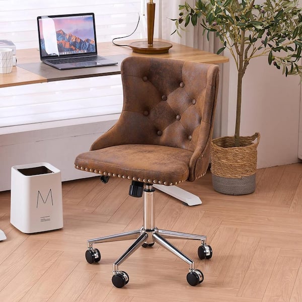 Winado VINGLI Fabric Adjustable Height Drafting Chair in Brown with Silver Frame
