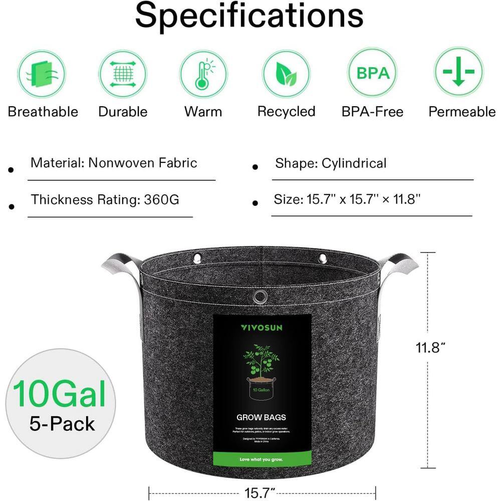 10 Gallon Black Nonwoven Fabric Grow Bags with Handles