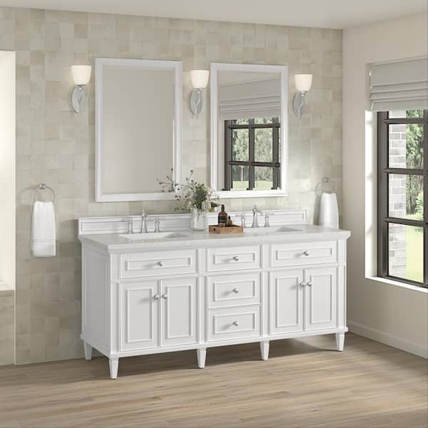 James Martin Vanities Lorelai 72.0 in. W. x 23.5 in. D x 34.06 in. H Double Bathroom Vanity in Bright White with Lime Delight Quartz Top