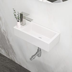 14.57 in. Wall-Mounted Ceramic Rectangular Bathroom Sink in White with Left Faucet Hole