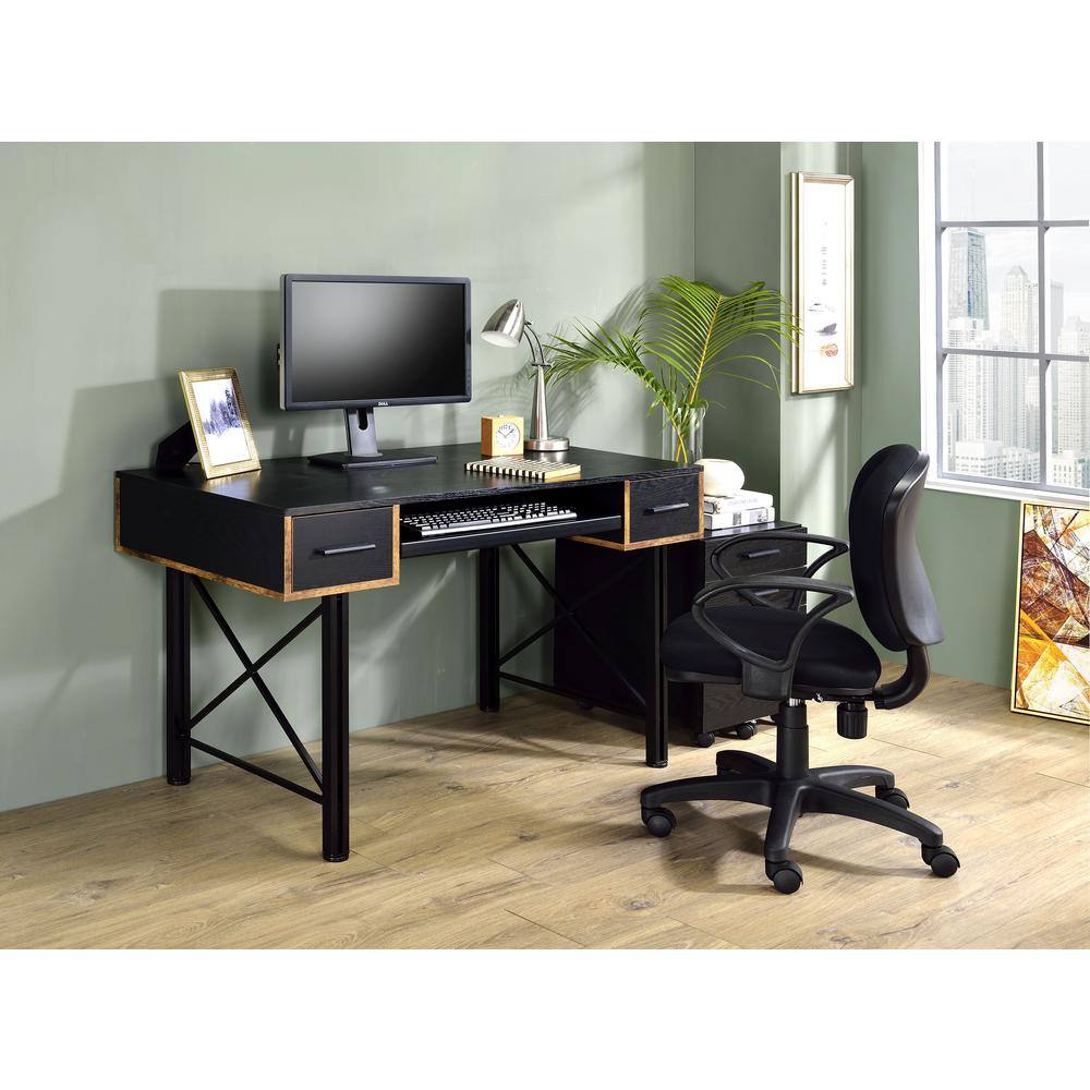 Settea 51" Industrial Black Wooden Computer Desk with Drawers and Keyboard Tray