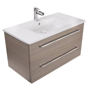 Silhouette 36in. W x 18in. D x 20in. H Sink Wall-Mounted Vanity Side Cabinet in Aria with White Acrylic Top in White
