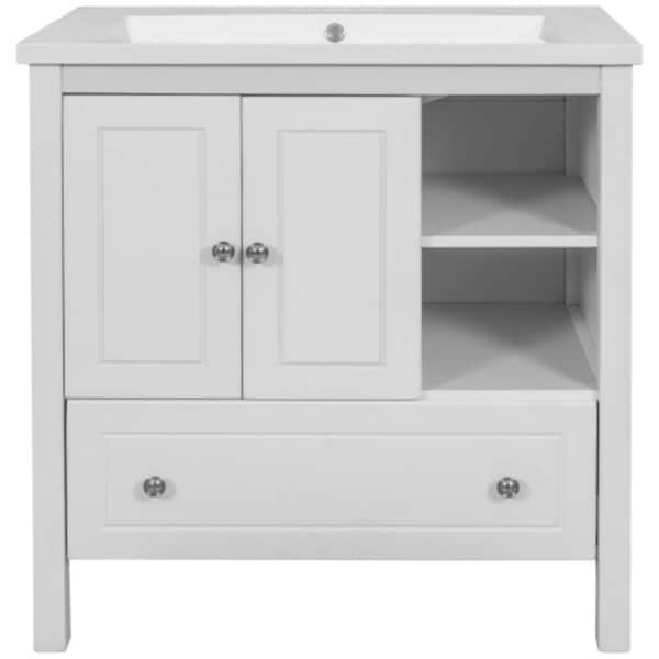 Sanlan BY12 30 in. W x 18 in. D x 32 in. H Single Sink Freestanding Bath Vanity in White with White Ceramic Top