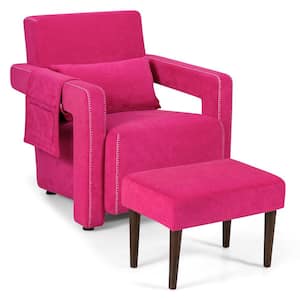 31 in. Width Red Modern Berber Fleece Single Sofa Chair w/Ottoman and Waist Pillow