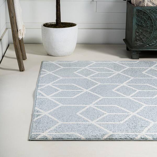 Blue Contemporary Carpet Geometric Panels Blocks Border Contemporary Area Rug 