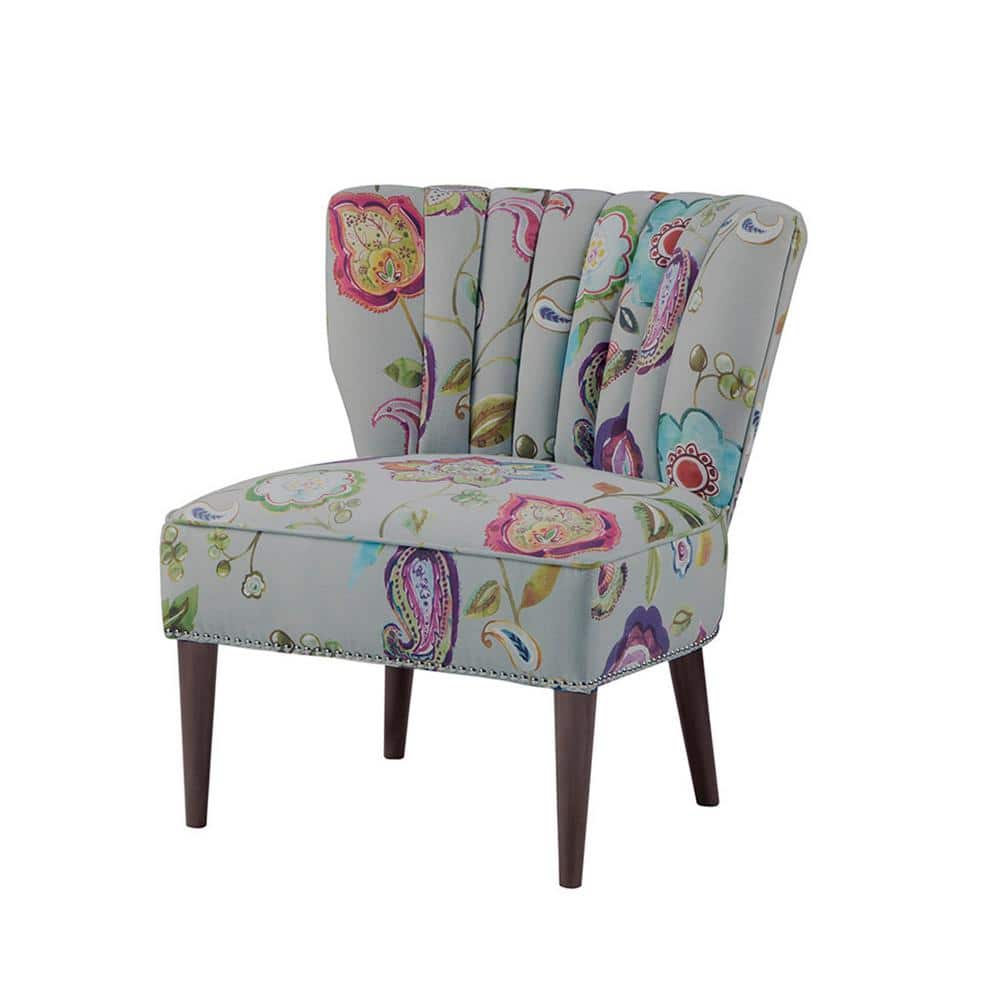 Floral Multicolor Channel Back Slipper Chair with Tapered Legs