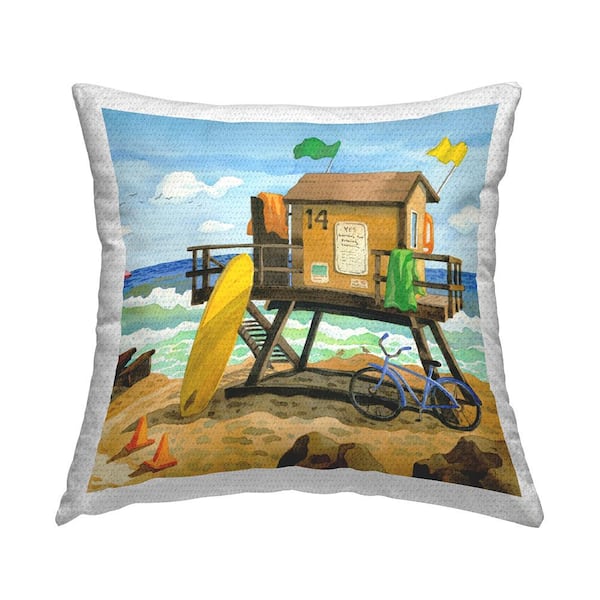 Stupell Industries Lifeguard Hut Ocean Waves Multi-Color Square Outdoor Throw Pillow