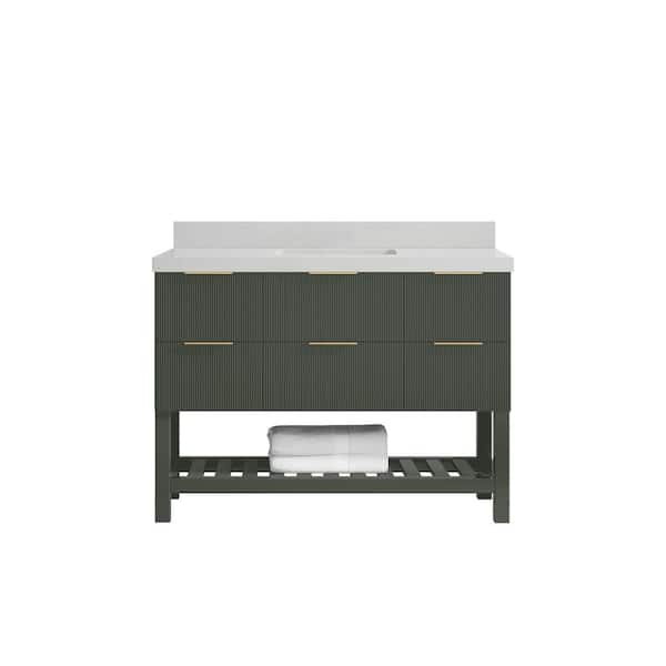 Willow Collections Catalina 48 in. Single Sink Freestanding Pewter Green Bath Vanity with Carrara Qt. Top Unassembled