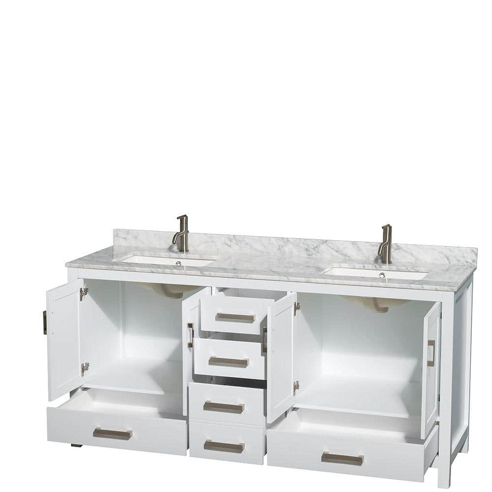 Sheffield 72" White Marble Top Double Vanity