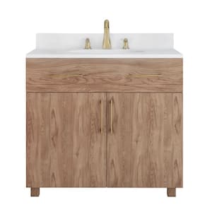 Durham 36 in. Freestanding Bathroom Vanity in Brown with Quartz Top