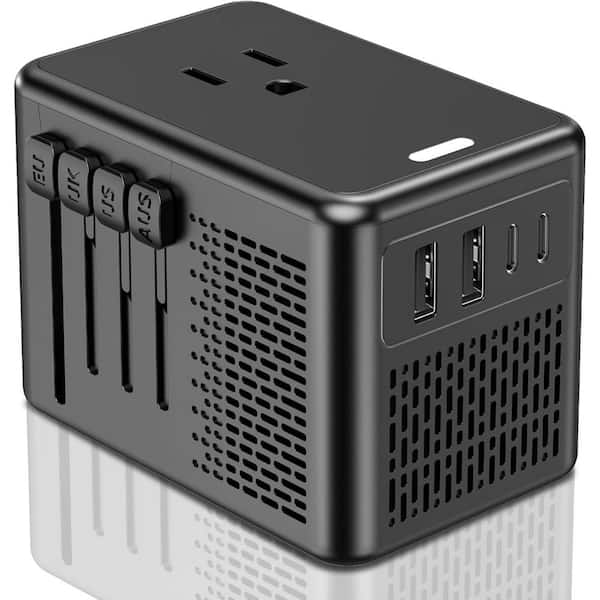 Lukyamzn Travel Adapter Voltage Converter 220-Volt to 110-Volt with 1-Outlet, 2 USB-A and 2 USB-C in Black