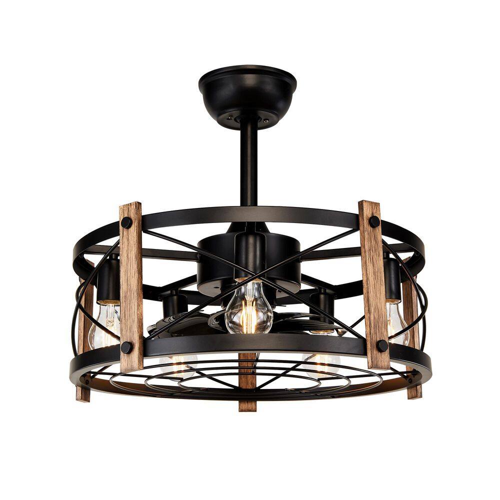 Luxrity 20 in. Indoor Black Farmhouse Metal Drum Caged Fandelier Downrod Ceiling Fan with Light and Remote Included price history on PriceWatchPro