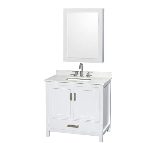 Wyndham Collection Sheffield 36 in. W x 22 in. D x 35 in. H Single Bath Vanity in White with Giotto Quartz Top and Mirror