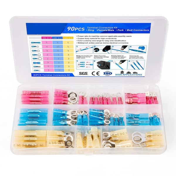 10 Amp 12-Volt Heat Shrink Wire Connectors Kit with Ring Fork Spade Butt Splices for Automotive Marine Boat Truck