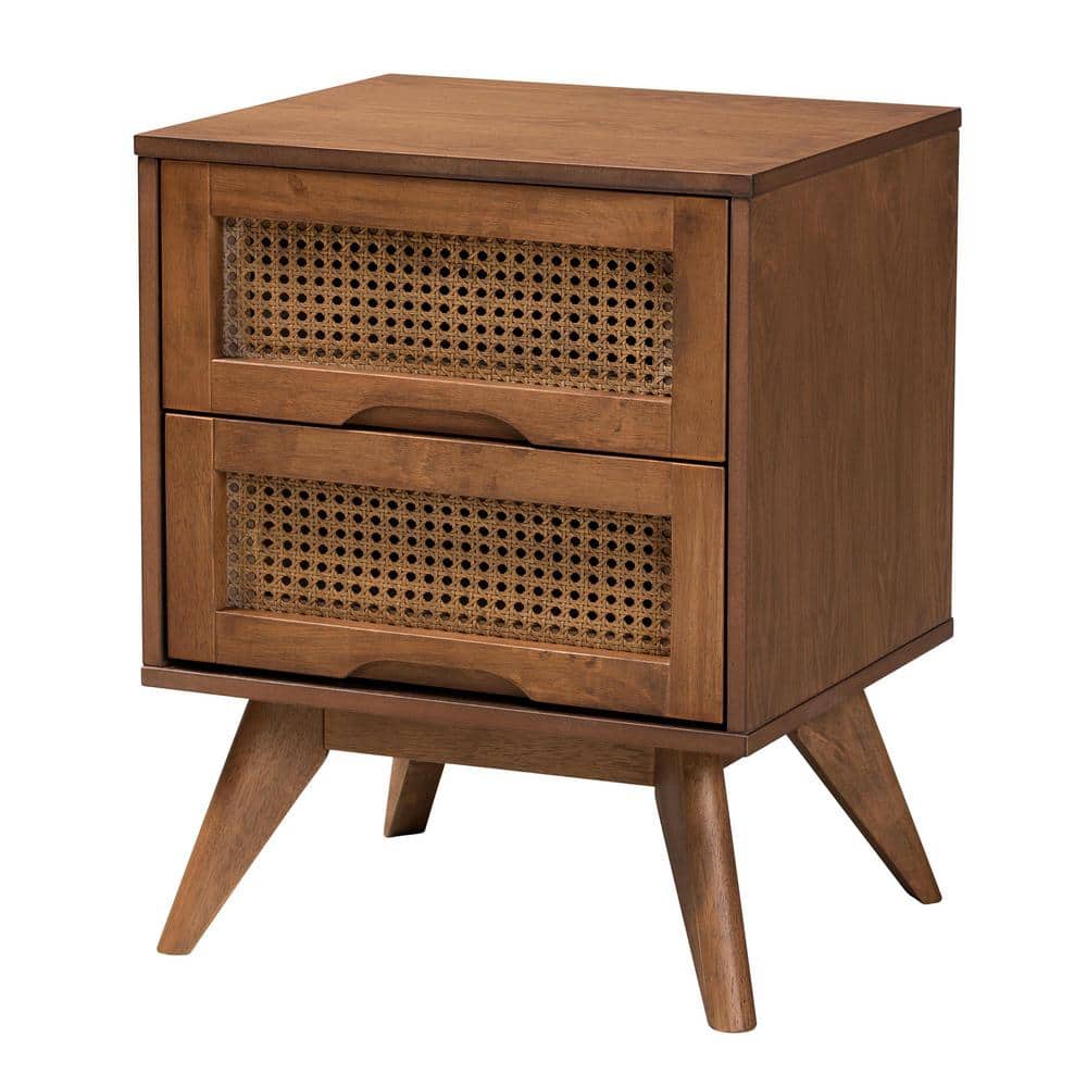 Walnut Brown Wood and Rattan King Size 3-Piece Bedroom Set