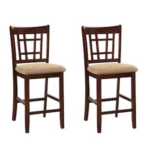 41 in. Brown High Back Wood Frame Stool Height 28 in. Bar Stool with Fabric seat (Set of 2)