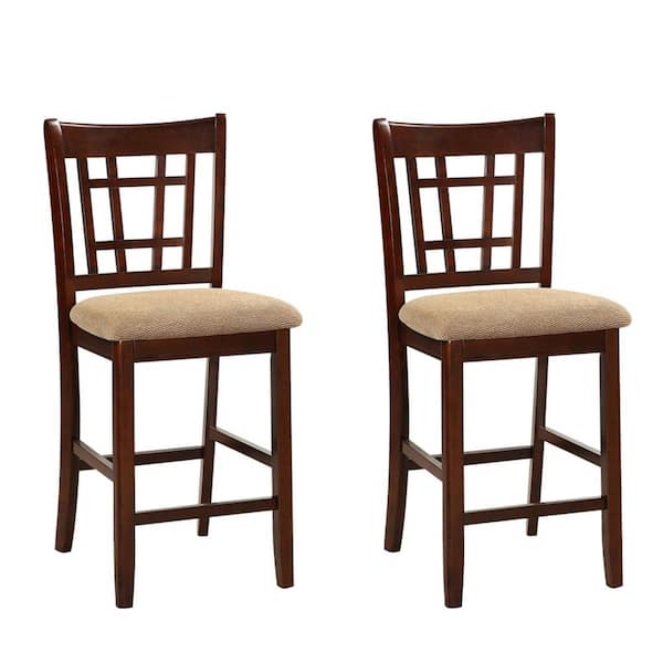 Wateday 41 in. Brown High Back Wood Frame Stool Height 28 in. Bar Stool with Fabric seat (Set of 2)