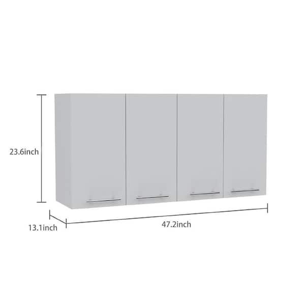 Amucolo 47.2 in. W x 13.1 in. D x 23.6 in. H White Wood Ready to Assemble Wall Kitchen Cabinet with Shelves and Four Doors