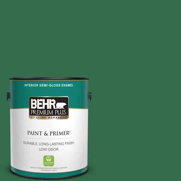 BEHR PREMIUM PLUS 1 gal. #S-H-460 Chopped Chive Semi-Gloss Enamel Low Odor Interior Paint & Primer